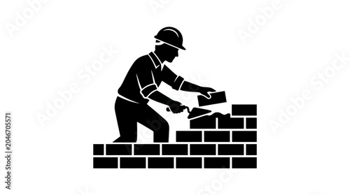 Foto Professional bricklayer laying bricks to build a brick wall.