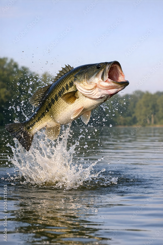 Fototapeta premium Aquatic Adventure with a Striking Bass
