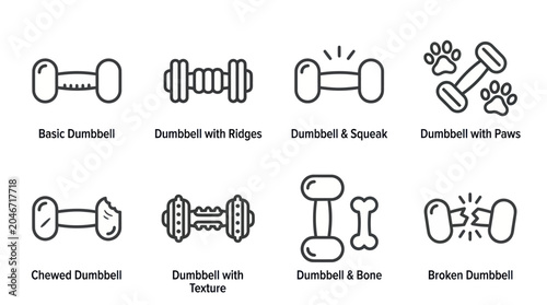 фотографія Dog toy dumbbell and bone line icon collection.