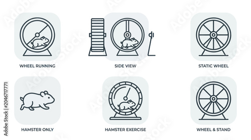 Fotografija Labeled hamster exercise wheel and running pet icon collection.