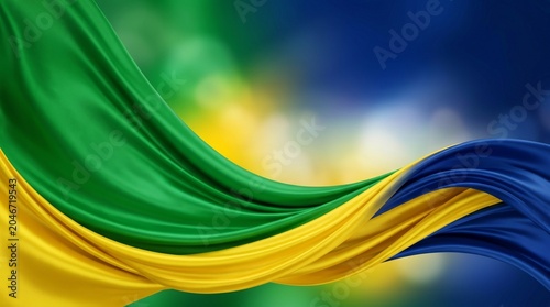 Abstract wavy background with brazilian flag colors silk texture, background