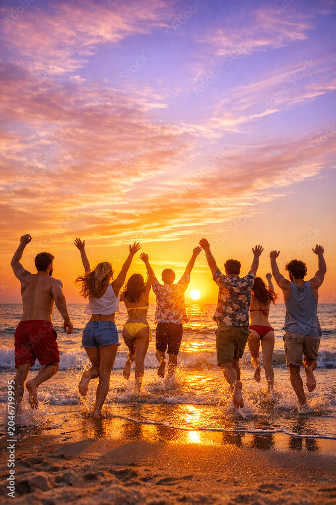 Fototapeta premium Joyful Beach Gathering at Sunset