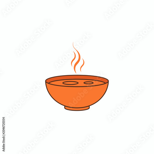 Simple Illustration of a Steaming Soup Bowl on White Background.