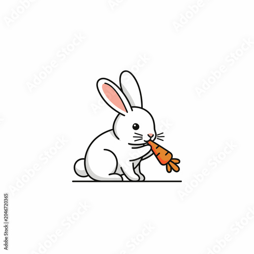 Cute White Bunny Holding Carrot Illustration for Spring and Easter Themes.