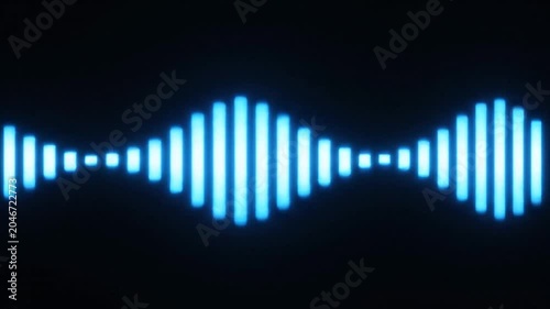 Glowing blue digital audio waveform on black background.