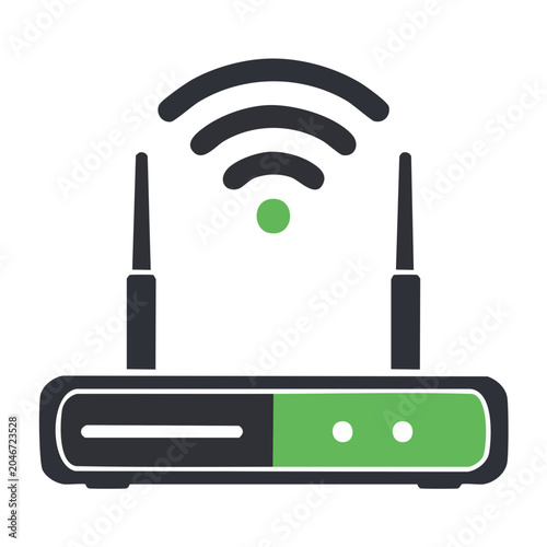 Flat design icon of a wifi router with antennas and signal waves