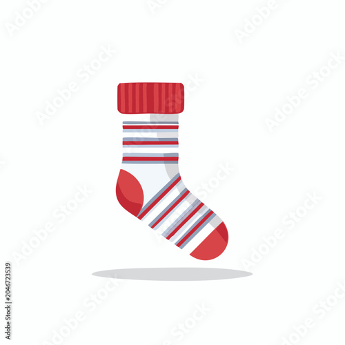 Flat design illustration of a red and white striped sock