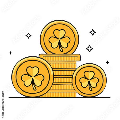 Gold coins with shamrocks, St. Patrick's Day concept