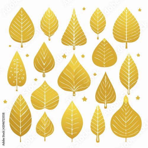 Golden leaf pattern with stars on white background