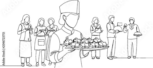 Chef presenting delicious pastries to eager customers in bakery.