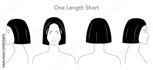 Foto One Length Short hairstyle black white vector front back profile views, straight
