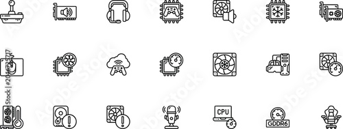 PC Gaming Hardware, Streaming Peripherals, and Performance Line Icon Set
