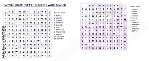 Easy Ice Cream Vocabulary Word Search with Answer Key