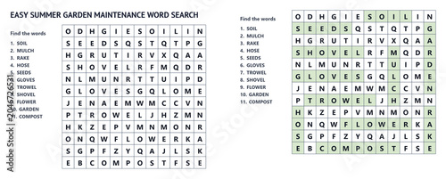 Easy Gardening Tools Word Search Puzzle with Answers