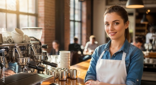 Smiling Barista Woman Working in a Modern Coffee Shop.