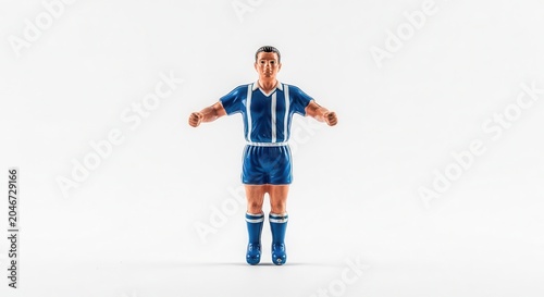 Table Football Player Figure Standing Isolated on White Background.