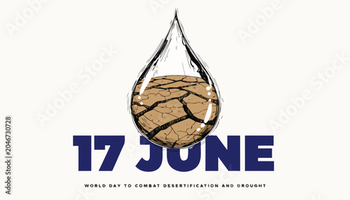 Fotografia Hand drawn water drop containing cracked earth for desertification day