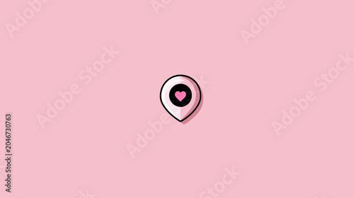 Pink map marker with heart symbol on pastel background