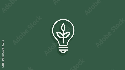 Eco friendly concept light bulb with plant icon on green background