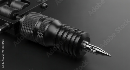 Tattoo machine with metal needle tip.