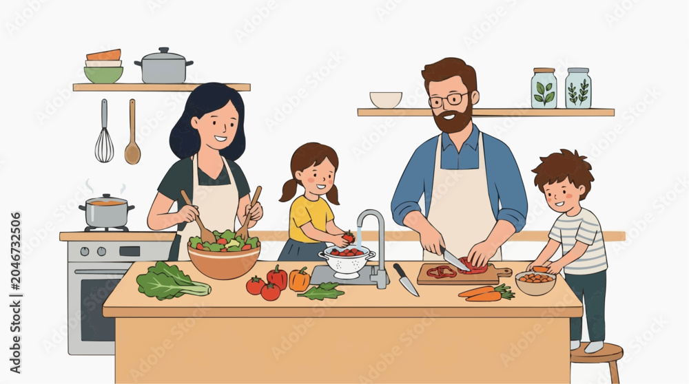 Fototapeta premium Family in the Kitchen Preparing a Meal