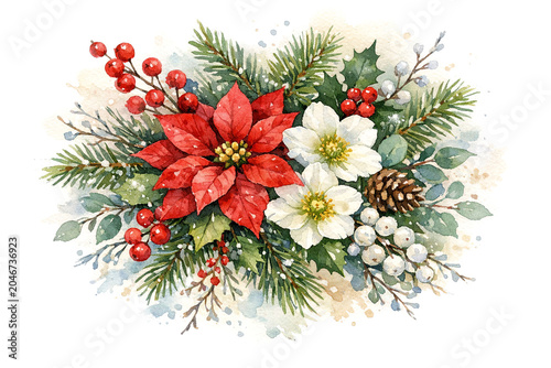 Christmas Wreath with Fresh Foliage and Berries