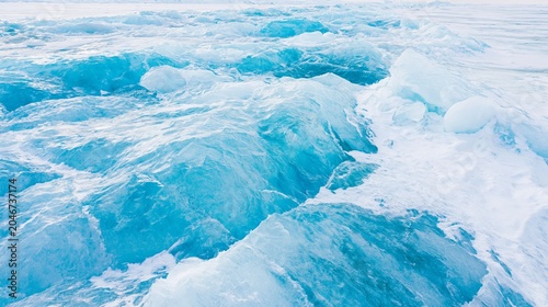 Blue Frozen Surface with Snow and Ice Ridges
