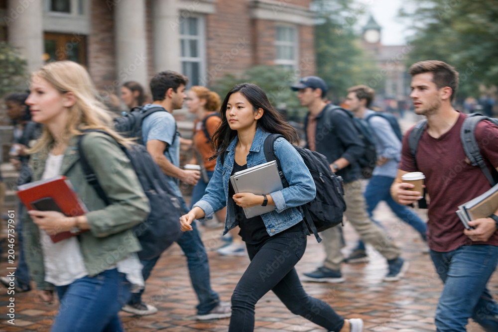 Obraz premium Students running on a campus