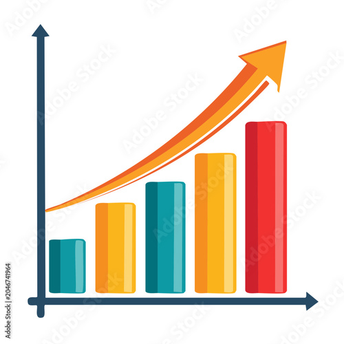 Bar chart with upward trending arrow and bars