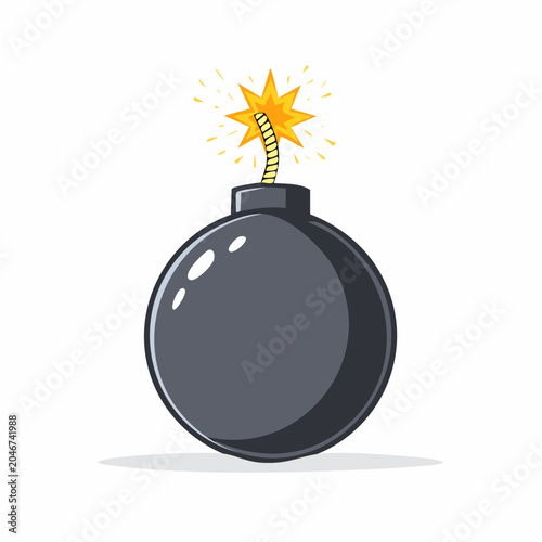 Cartoon Bomb with Lit Fuse and Sparks
