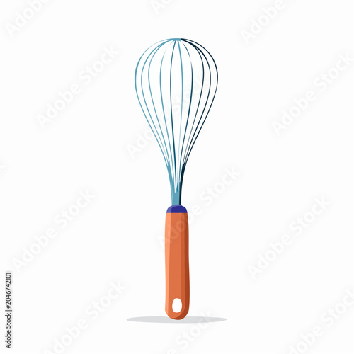 Flat design illustration of a kitchen whisk with orange handle