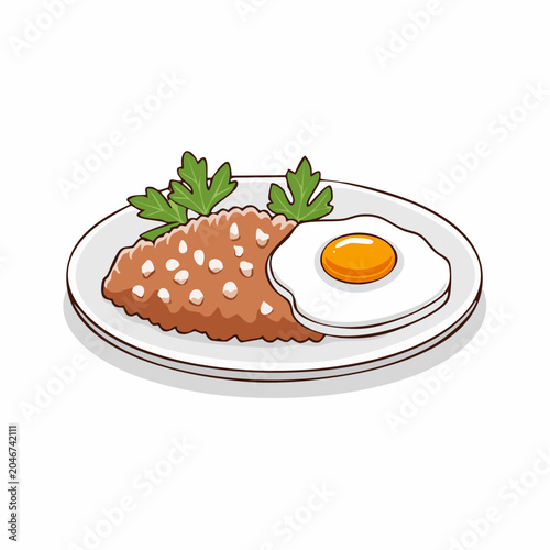 Fried Egg and Rice with Parsley Illustration