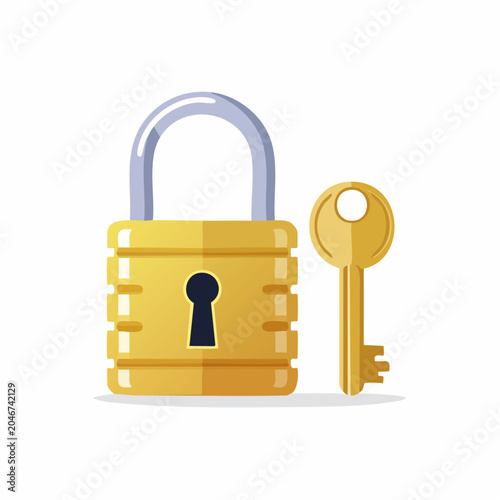 Golden Padlock and Key Illustration