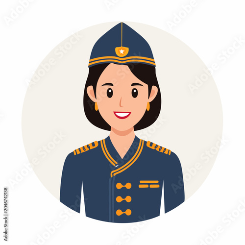 Illustration of a smiling female pilot in uniform