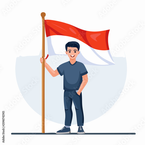Man Holding Indonesian Flag