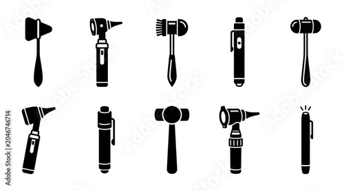 Tableau sur toile Black medical diagnostic tool icons set on white background.