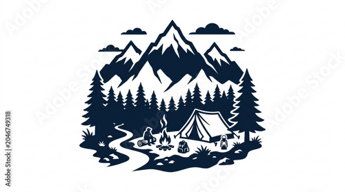 Camping in mountains with tent