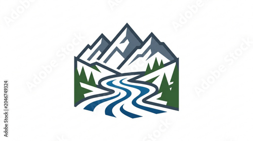 Mountain river landscape with pine trees