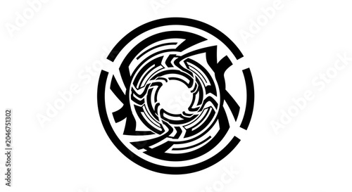 Intricate Black and White Abstract Circular Swirling Design Element. Geometric Hypnotic Maze Pattern for Modern and Spiritual Graphics.