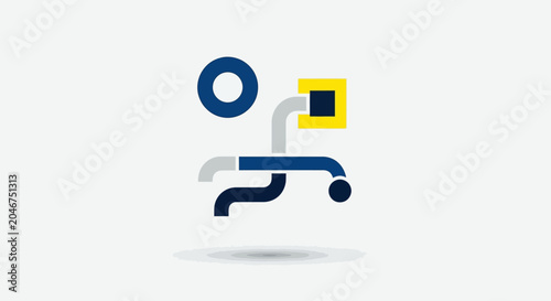 Abstract technology connection icon, network data flow, communication system, digital process, industrial pipeline graphic