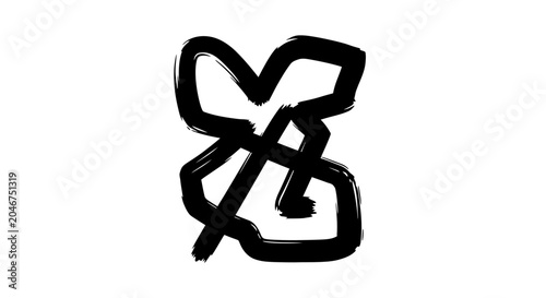 Abstract Hand-Drawn Grunge Brush Stroke Symbol with Tangled Black Lines on White Background. Artistic Doodle Design Element.