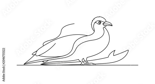 Simple Line Art Illustration of a Sitting Bird, Minimal Black and White Avian Outline Vector Drawing for Design Elements