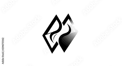 Modern abstract geometric diamond design with dynamic wavy lines and gradient. Minimalist black and white graphic symbol.