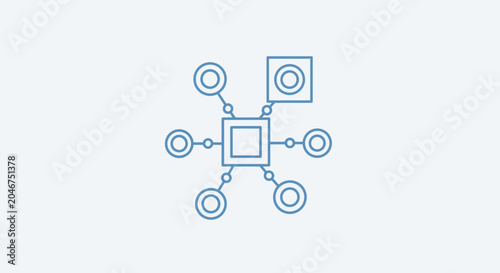 Decentralized network icon with nodes and connections. Abstract illustration for technology, data, IoT, and blockchain concepts.