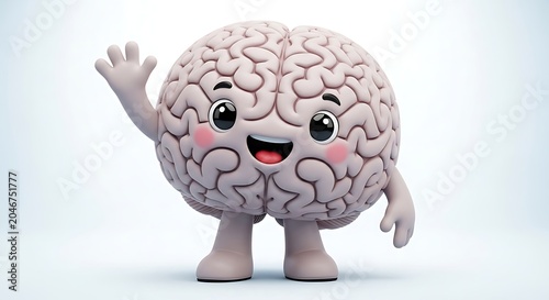 3D illustration of a stressed brain with a heart symbol.