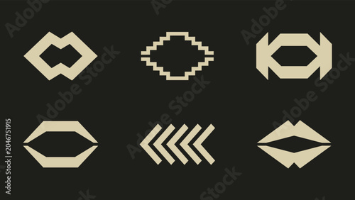 Photography Set of six abstract geometric minimalist icons and symbols on dark background ve
