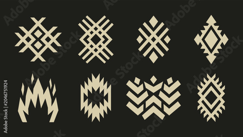 Canvastavla Set of minimalist tribal geometric symbols and folk art icons for ethnic design