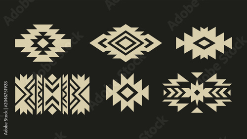 Bild auf Leinwand Tribal geometric ornament set with ethnic patterns and southwest indigenous styl