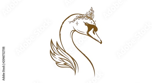 Elegant white swan gracefully bending its neck.