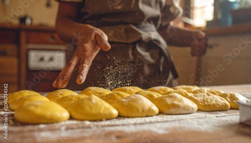 Practiced Hands Kneading Dough on a Flour-Dusted Wooden Countertop